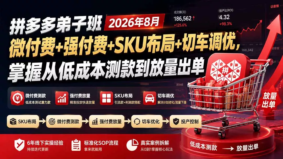 拼多多弟子班2026年8月：微付费+强付费+SKU布局+切车调优，掌握从低成本测款到放量出单-33资源网