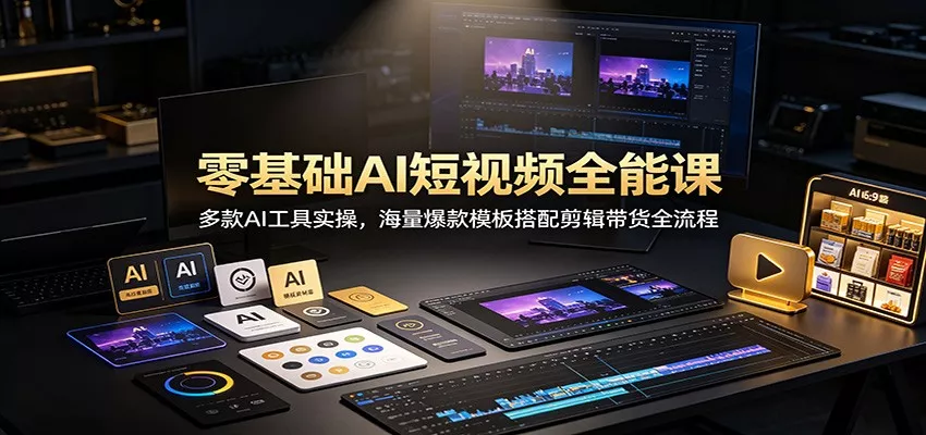 零基础AI短视频全能课：多款AI工具实操，海量爆款模板搭配剪辑带货全流程-33资源网