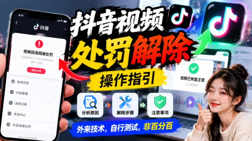 抖音视频处罚解除操作指引,外来技术,自行测试,非百分百-33资源网