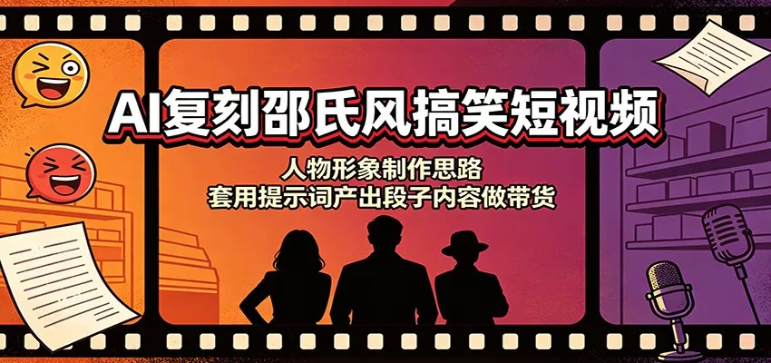 AI复刻邵氏风搞笑短视频：人物形象制作思路，套用提示词产出段子内容做带货-33资源网