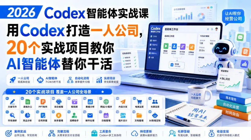 2026 Codex智能体实战课,用Codex打造一人公司,20个实战项目教你AI智能体替你干活-33资源网