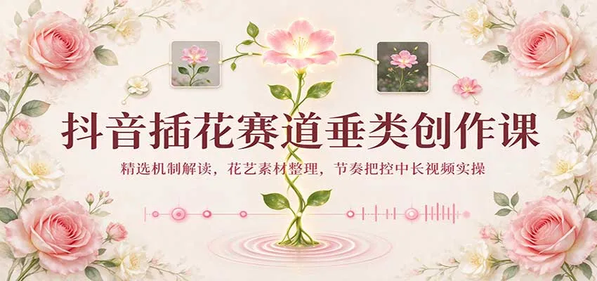 抖音插花赛道垂类创作课：精选机制解读，花艺素材整理，节奏把控中长视频实操-33资源网