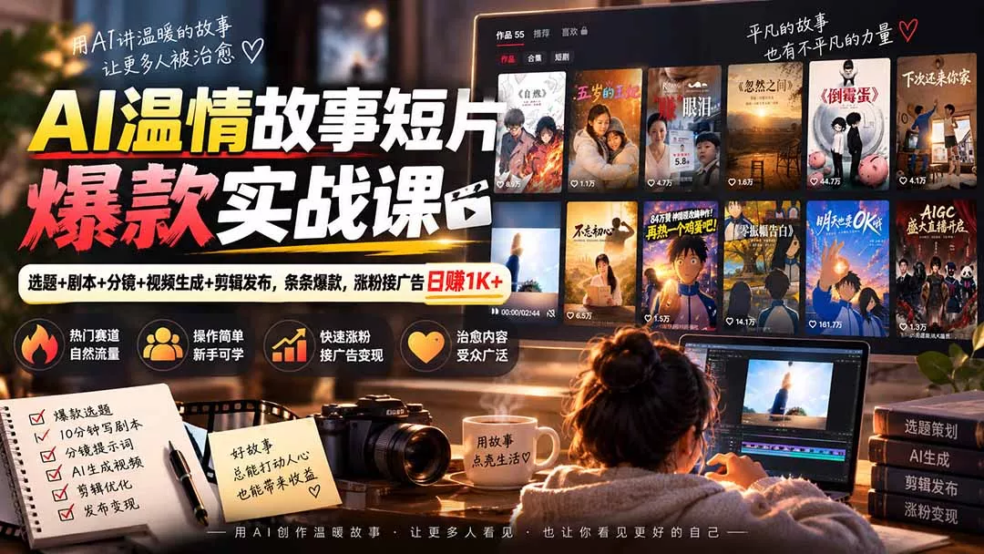 AI温情故事短片爆款实战课-更新｜选题+剧本+分镜+视频生成+剪辑发布，条条爆款，涨粉接广告日赚1K+-33资源网