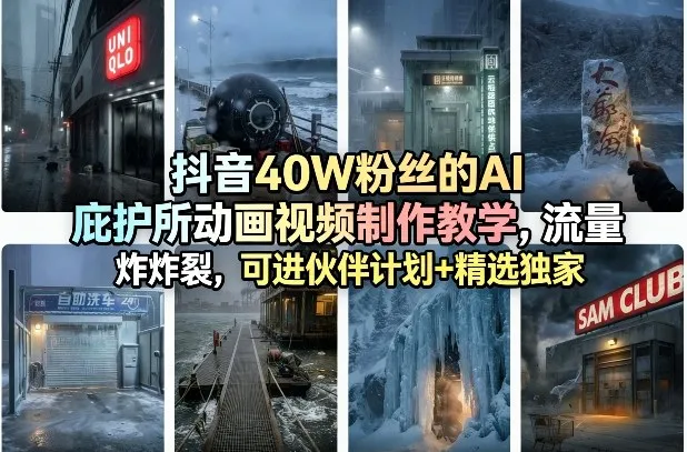 抖音40W粉丝的AI庇护所动画视频制作教学，流量炸裂，可进伙伴计划+精选独家-33资源网