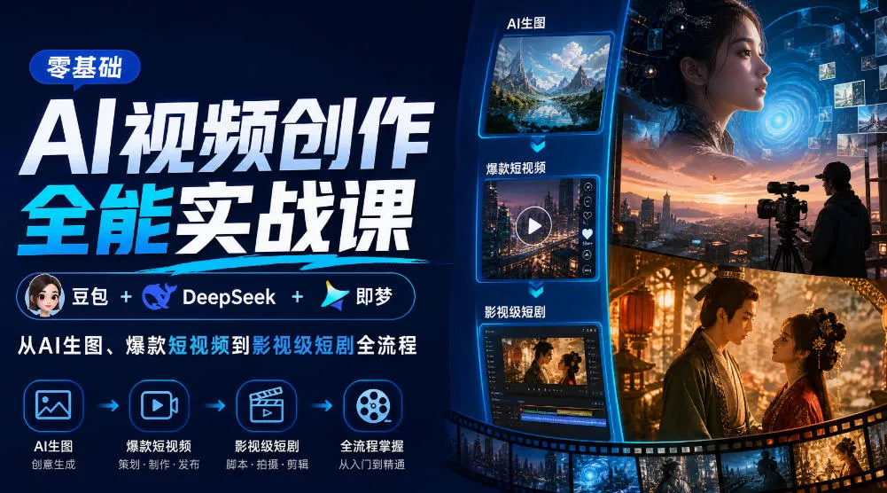 零基础AI视频创作全能实战课|豆包+DeepSeek+即梦,从AI生图、爆款短视频到影视级短剧全流程-33资源网