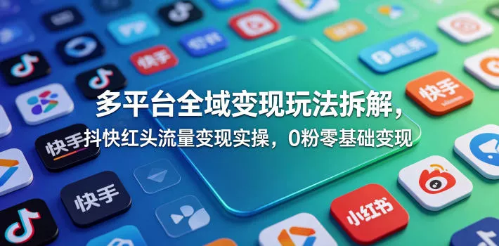 多平台全域变现玩法拆解，抖快红头流量变现实操，0粉零基础变现-33资源网