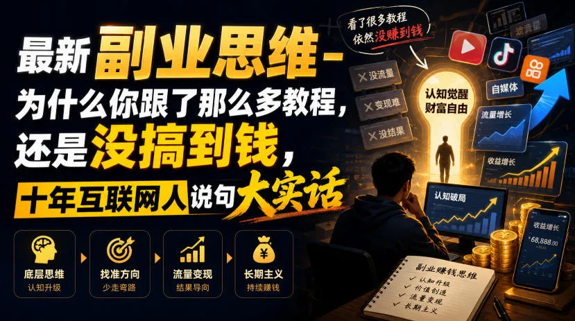 最新副业思维-为什么你跟了那么多教程,还是没搞到钱,十年互联网人说句大实话【揭秘】-33资源网