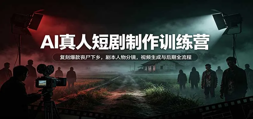 AI真人短剧制作训练营:复刻爆款丧尸下乡,剧本人物分镜,视频生成与后期全流程 AI真人短剧制作训练营:复刻爆款丧尸下乡,剧本人物分镜,视频生成与后期全流程