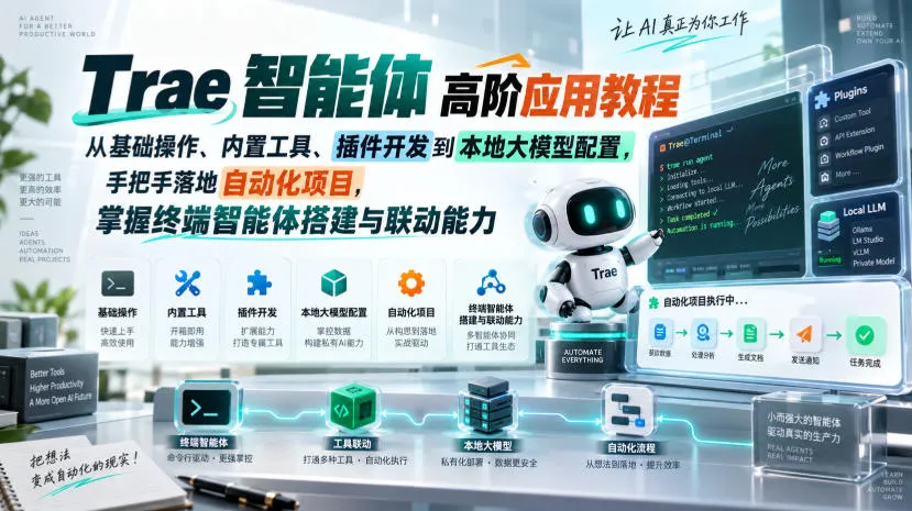 Trae智能体高阶应用教程,从基础操作、内置工具、插件开发到本地大模型配置,手把手落地自动化项目-33资源网