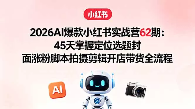 2026AI爆款小红书实战营62期：45天掌握定位选题封面涨粉脚本拍摄剪辑开店带货全流程-33资源网
