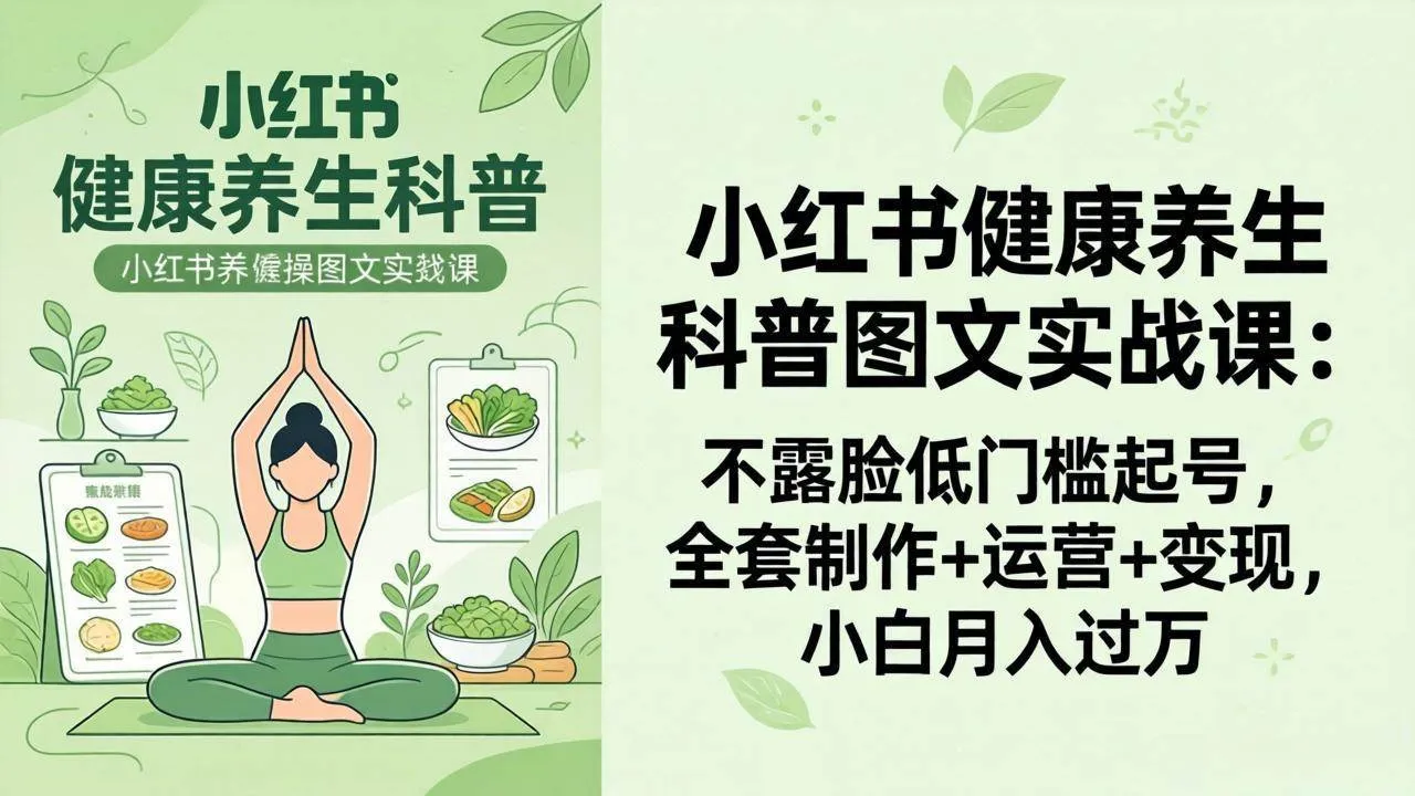 （18033期）2026小红书健康养生科普图文实战课：不露脸低门槛起号，全套制作+运营+变现，小白月入过万-33资源网