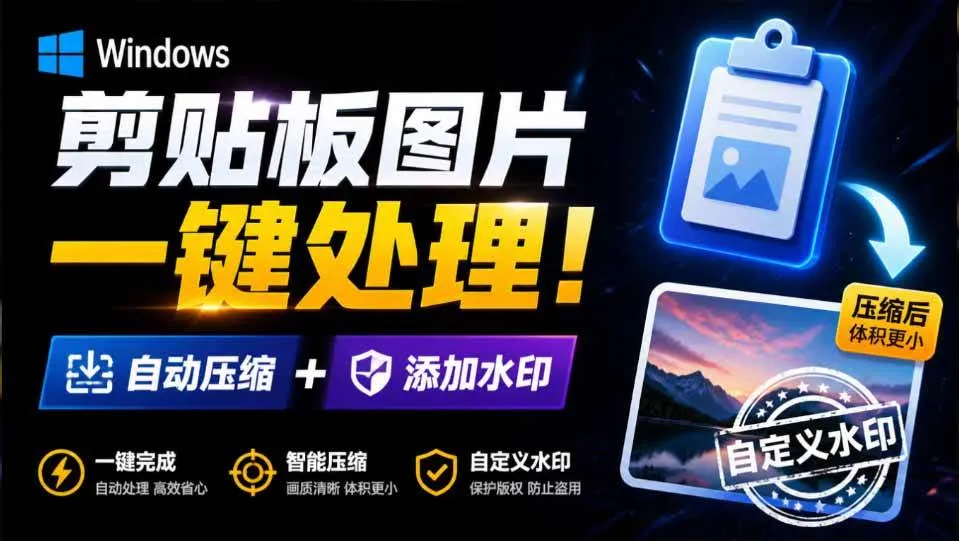 （19831期）Windows 剪贴板复制图片后，体积会暴涨数百倍？剪贴板图片一键自动压缩及添加水印工具