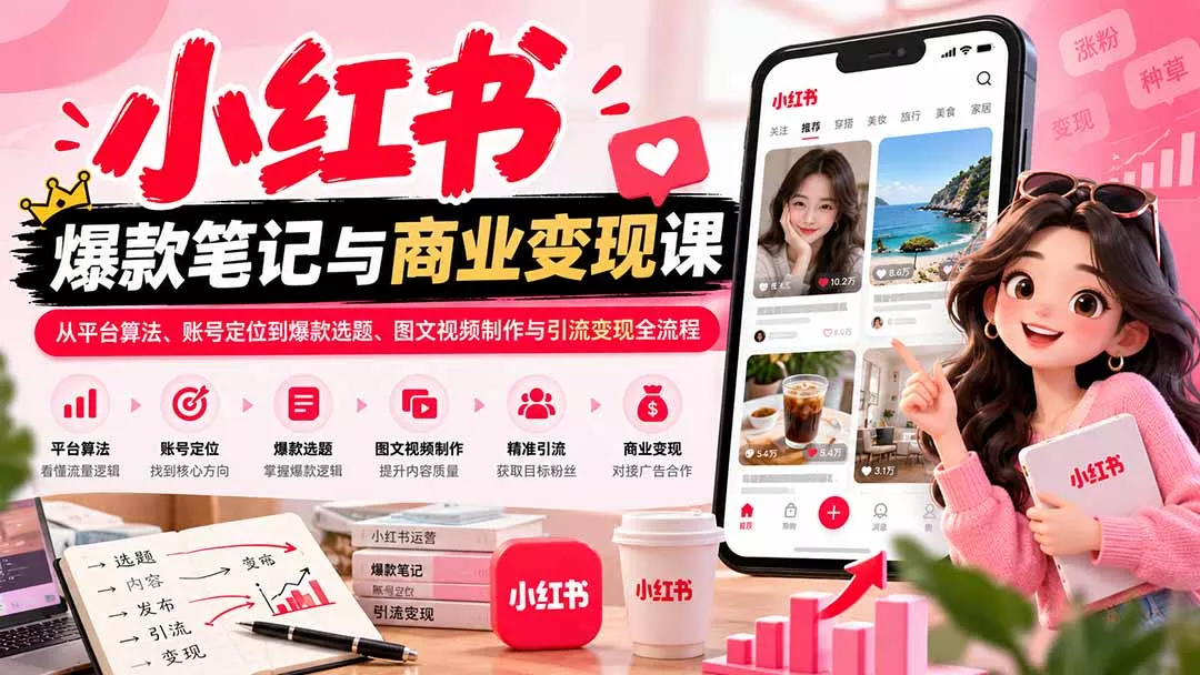 2026小红书爆款笔记与商业变现课：从平台算法、账号定位到爆款选题、图文视频制作与引流变现全流程-33资源网