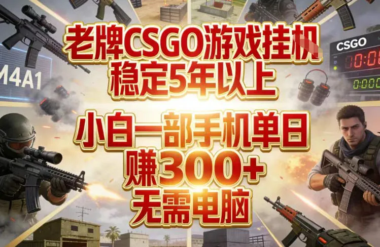 老牌CSGO游戏挂G，稳定5年以上，小白一部手机单日賺3张+，无需电脑【揭秘】-33资源网