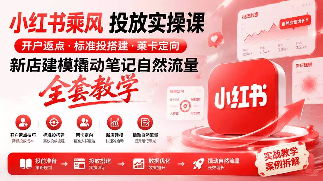 小红书乘风投放-100分钟实操课｜开户返点·标准投搭建·莱卡定向，新店建模撬动笔记自然流量全套教学-33资源网