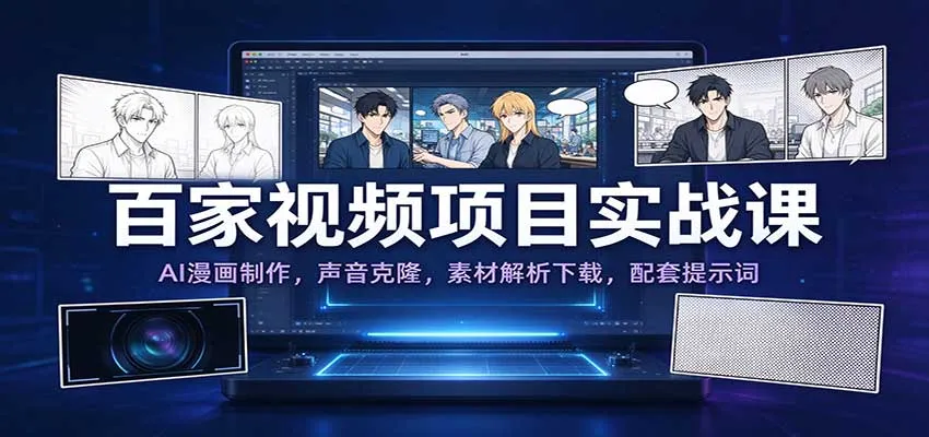 百家视频项目实战课：AI漫画制作，声音克隆，素材解析下载，配套提示词-33资源网