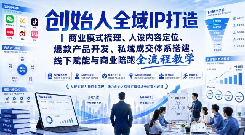 创始人全域IP打造|商业模式梳理、人设内容定位、爆款产品开发、私域成交体系搭建、线下赋能与商业陪跑全流程教学-33资源网