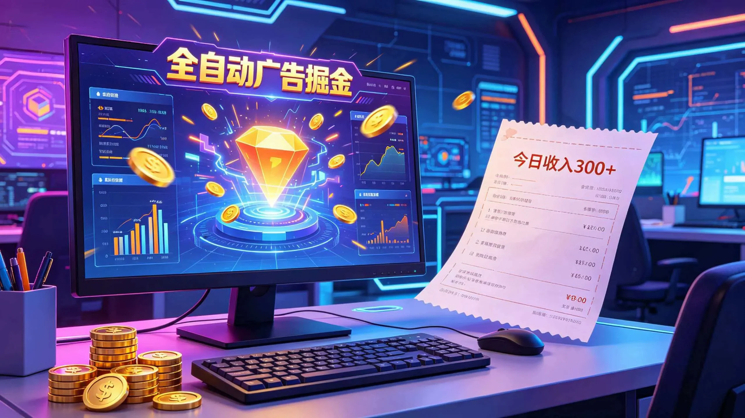 全自动广告掘金,日入300+。全程Ai自动化运行,解放双手,时间自由。收益稳定-33资源网