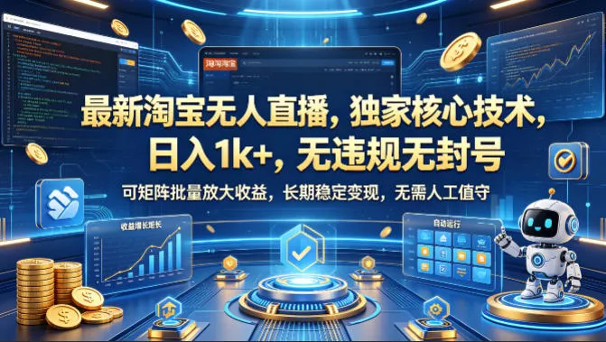最新淘宝无人直播，独家核心技术，日入1k+，无违规无封号，可矩阵批量放大，长期稳定，无需人工值守【揭秘】-33资源网