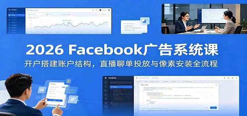 2026 Facebook广告系统课:开户搭建账户结构,直播聊单投放与像素安装全流程-33资源网