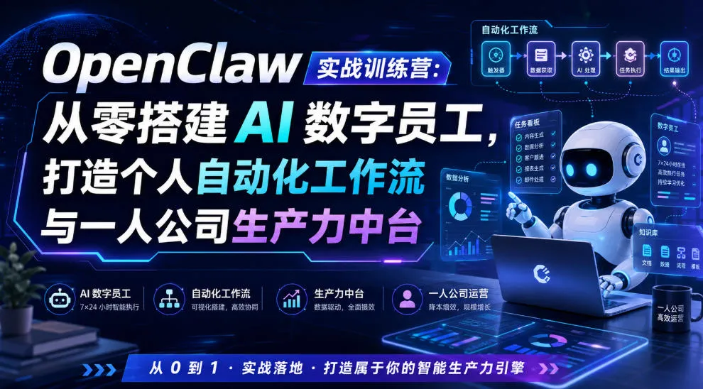 OpenClaw实战训练营:从零搭建AI数字员工,打造个人自动化工作流与一人公司生产力中台-33资源网