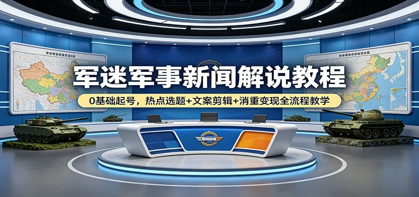 军迷军事新闻解说教程：0基础起号，热点选题+文案剪辑+消重变现全流程教学-33资源网