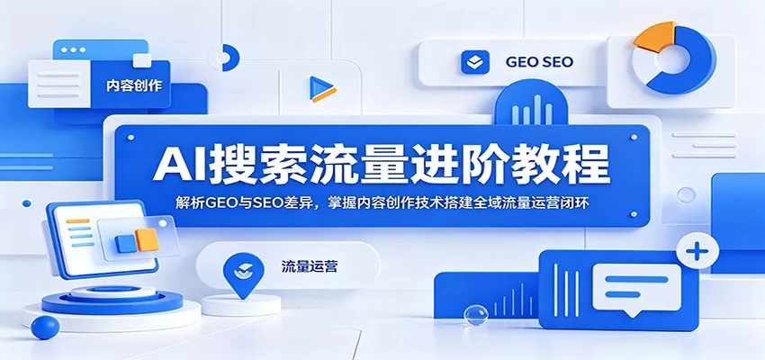 AI搜索流量进阶教程:解析GEO与SEO差异,掌握内容创作技术搭建全域流量运营闭环-33资源网