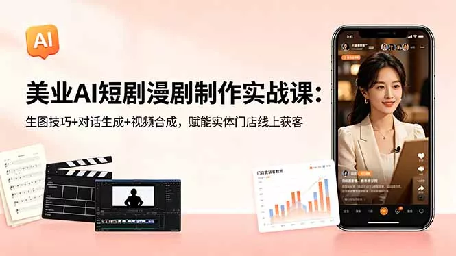 美业AI短剧漫剧制作实战课：生图技巧+对话生成+视频合成，赋能实体门店线上获客-33资源网