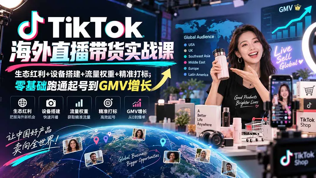 TikTok海外直播带货实战课｜生态红利+设备搭建+流量权重+精准打标，零基础跑通起号到GMV增长-33资源网