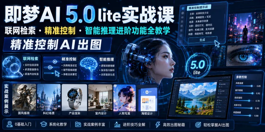 即梦AI 5.0 lite实战课,联网检索・精准控制・智能推理进阶功能全教学,精准控制AI出图-33资源网