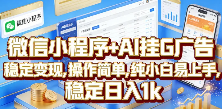 微信小程序+AI挂G广告，稳定变现，操作简单，纯小白易上手，稳定日入1k【揭秘】-33资源网