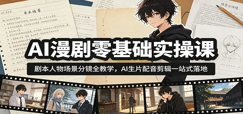 AI漫剧零基础实操课:剧本人物场景分镜全教学,AI生片配音剪辑一站式落地-33资源网