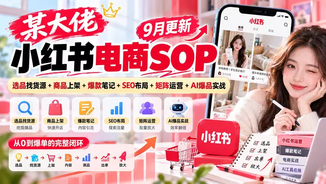 某大佬小红书电商SOP|9月更新:选品找货源+商品上架+爆款笔记+SEO布局+矩阵运营+AI爆品实战-33资源网