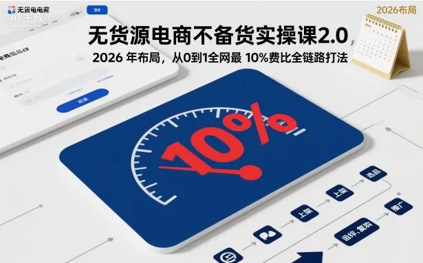 无货源电商不备货实操课2.0，2026年布局，从0到1全网最低10%费比全链路打法【更新26年3月】-33资源网