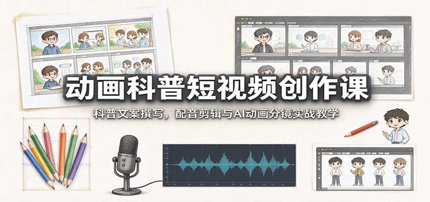 动画科普短视频创作课：科普文案撰写，配音剪辑与AI动画分镜实战教学-33资源网