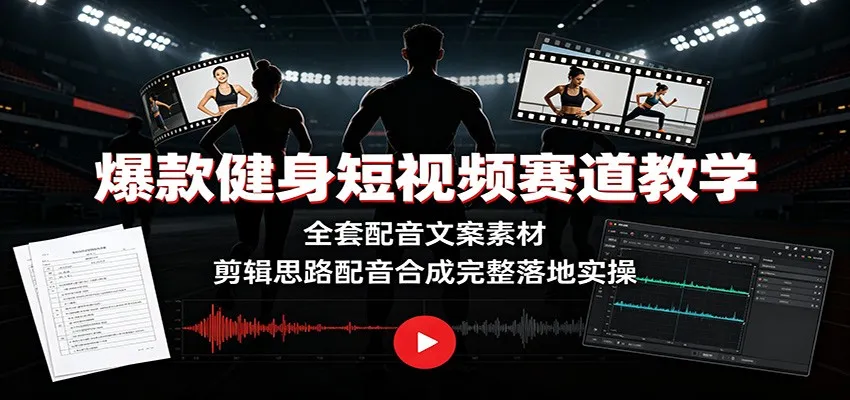 爆款健身短视频赛道教学：全套配音文案素材，剪辑思路配音合成完整落地实操-33资源网
