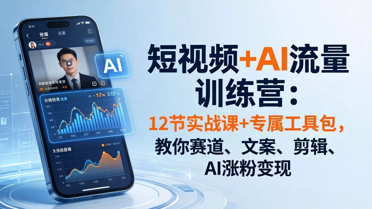 短视频+AI流量训练营：12节实战课+专属工具包，教你赛道、文案、剪辑、AI涨粉变现-33资源网