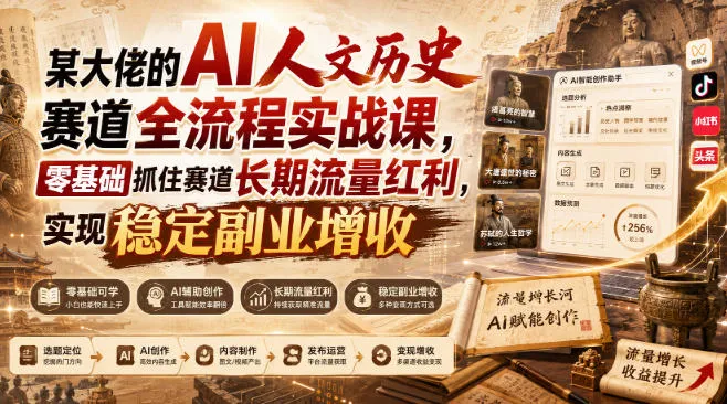 某大佬的AI人文历史赛道全流程实战课，零基础抓住赛道长期流量红利，实现稳定副业增收-33资源网