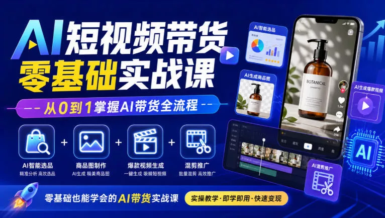 AI短视频带货零基础实战课|AI智能选品+商品图制作+爆款视频生成+混剪推广,从0到1掌握AI带货全流程-33资源网