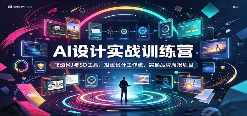 AI设计实战训练营:吃透MJ与SD工具,搭建设计工作流,实操品牌海报项目-33资源网