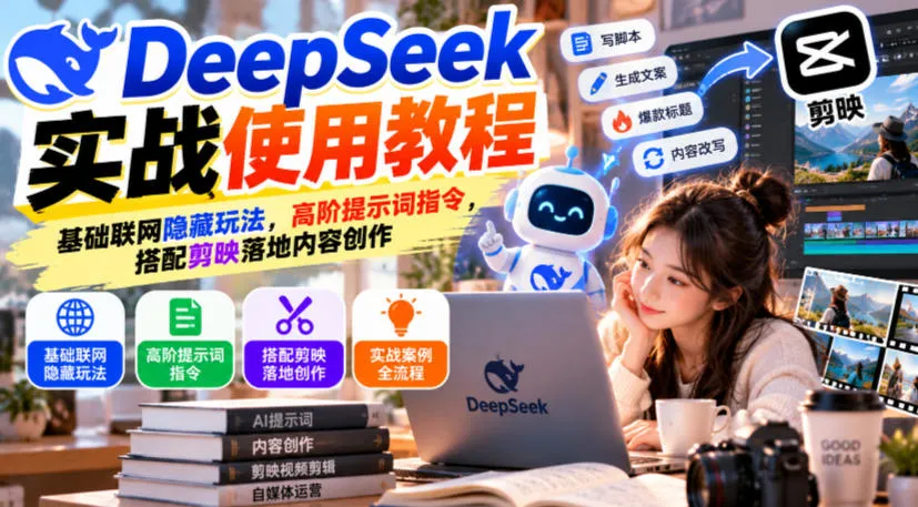 DeepSeek实战使用教程｜基础联网隐藏玩法，高阶提示词指令，搭配剪映落地内容创作-33资源网