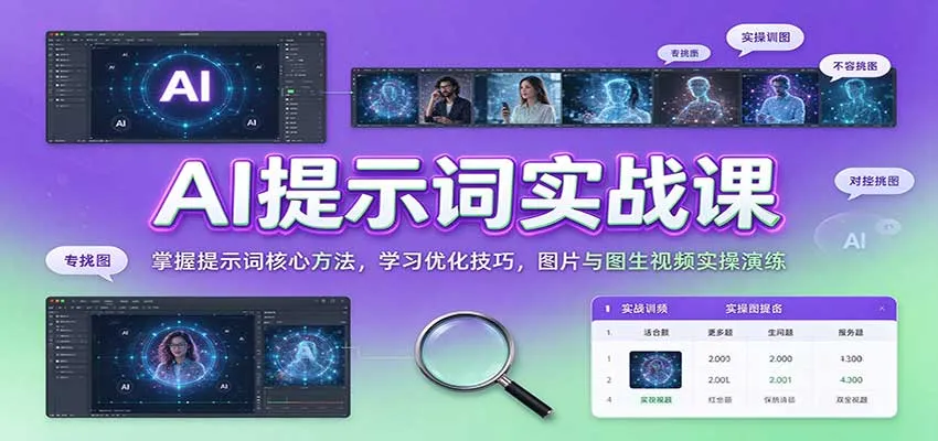 AI提示词实战课：掌握提示词核心方法，学习优化技巧，图片与图生视频实操演练-33资源网