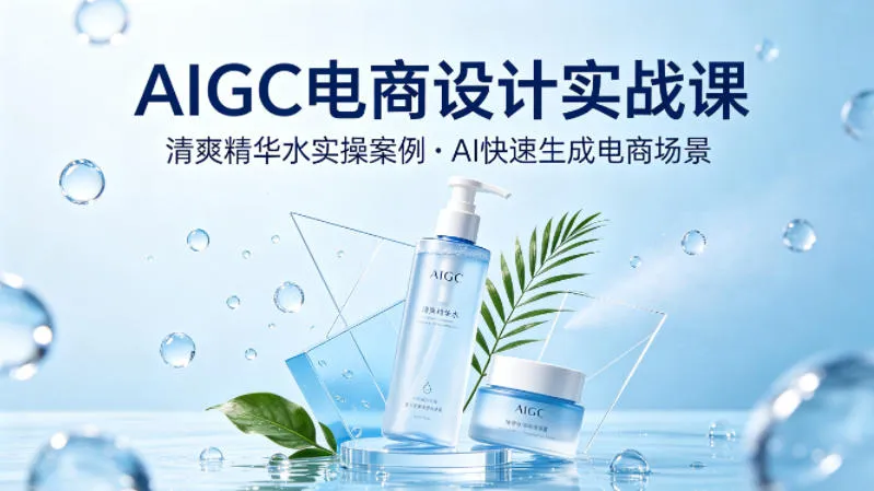 AIGC电商设计实战课，以清爽精华水为实操案例，教你用AI快速生成电商场景-33资源网