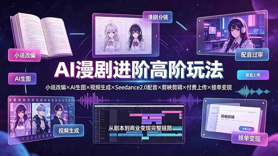 AI漫剧进阶高阶玩法:小说改编×AI生图×视频生成×Seedance2.0配音×剪映剪辑×付费上传×接单变现-33资源网