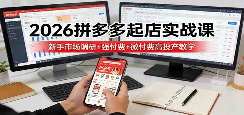 2026拼多多起店实战课：新手市场调研+强付费+微付费高投产教学-33资源网