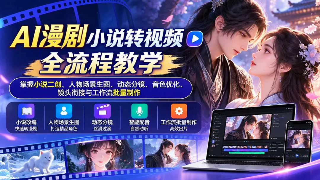 AI漫剧小说转视频全流程教学：掌握小说二创、人物场景生图、动态分镜、音色优化、镜头衔接与工作流批量制作-33资源网