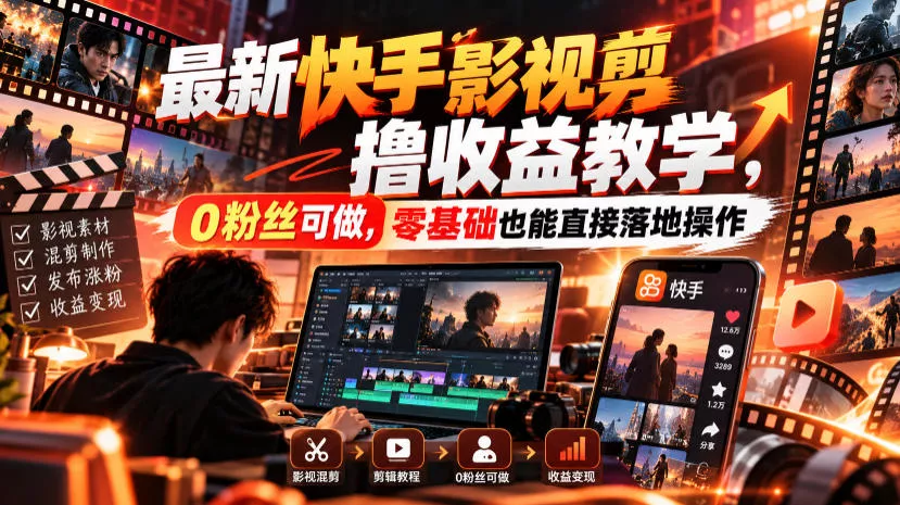最新快手影视混剪撸收益教学,0粉丝可做,零基础也能直接落地操作-33资源网