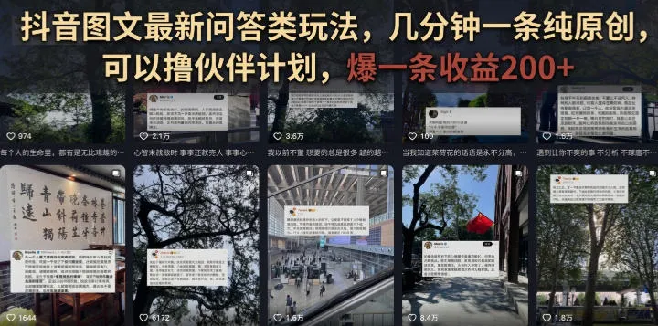 抖音图文最新问答类玩法,几分钟一条纯原创,可以撸伙伴计划,爆一条收益200+-33资源网