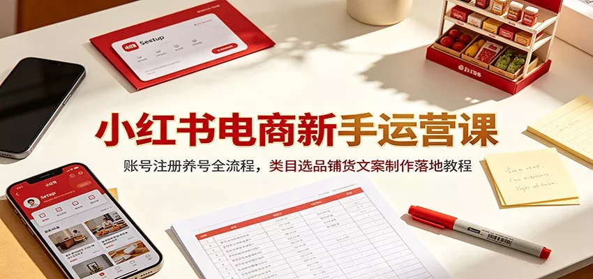 小红书电商新手运营课：账号注册养号全流程，类目选品铺货文案制作落地教程-33资源网