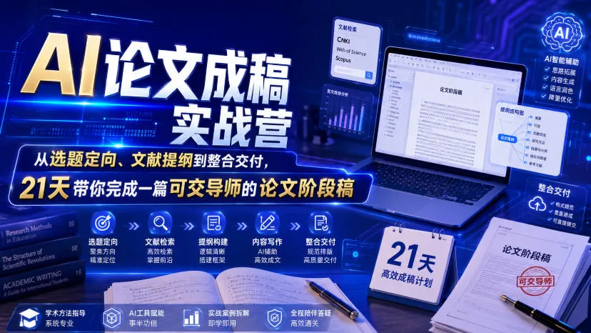 AI论文成稿实战营，从选题定向、文献提纲到整合交付，21天带你完成一篇可交导师的论文阶段稿-33资源网